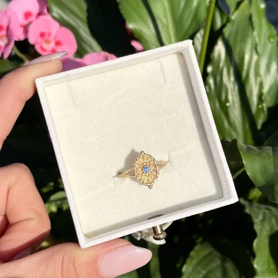 Mavi Taşlı Antik Vintage Yüzük I Ham Pirinç