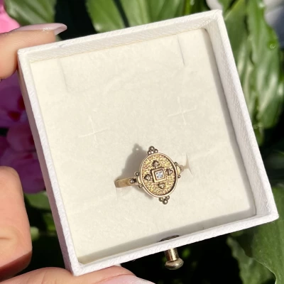 Beyaz Taşlı Antik Vintage Yüzük I Ham Pirinç