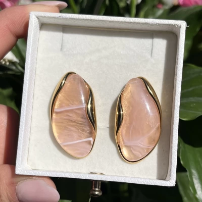 Pembe Akik Küpe I Çelik