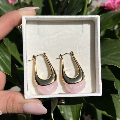 Pembe Kuvars Vintage Küpe I Çelik