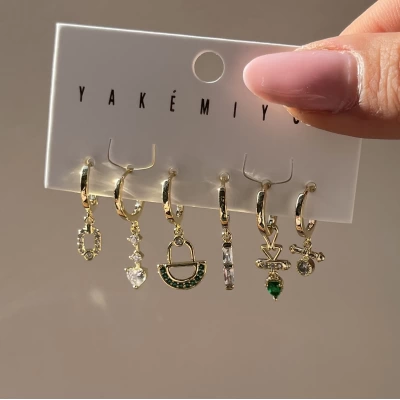 Yeşil ve Motifli Küpe Takımı I Xuping