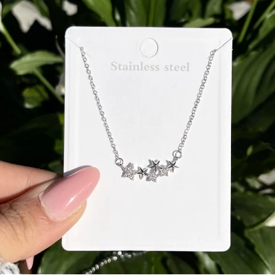 Yıldızlı Kolye I Beyaz 14K Çelik