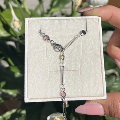 Mini Yuvarlak Renkli Taşlı ve Ataç Y Kolye I İthal
