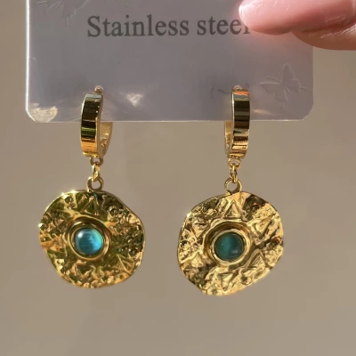 Yeşil Vintage Küpe I Çelik