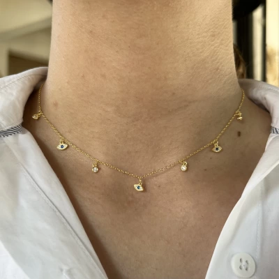 Göz ve Taş Motifli Choker Kolye I 925 Gümüş