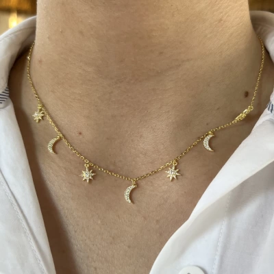 Gökyüzü Motifli Choker Kolye I 925 Gümüş