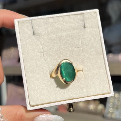 Koyu Yeşil Kedigözü Taşlı Vintage Yüzük