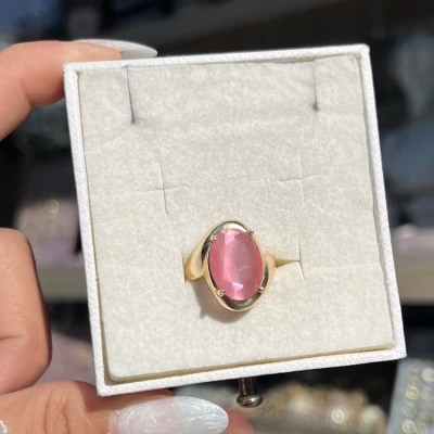 Pembe Kedigözü Taşlı Vintage Yüzük