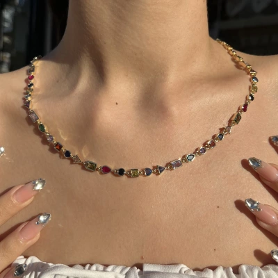 Renkli Geo Choker Kolye