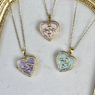 Kalp Motifli Fotoğraflı Kolye