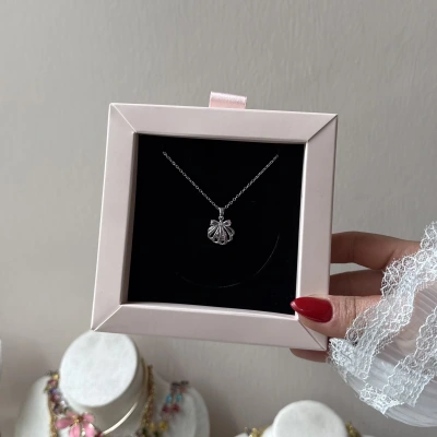 Toz Pembe Taşlı Midye Kolye