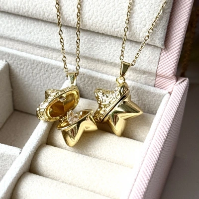 Yıldız İçinde Kalp Kolye