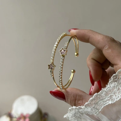 Prenses Pembe Taşlı Yıldız Kelepçe Bileklik