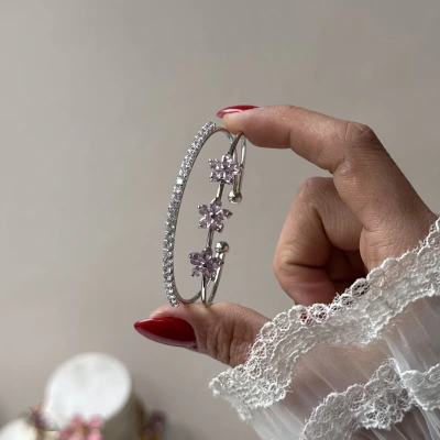 Prenses Pembe Taşlı Çiçek Kelepçe Bileklik