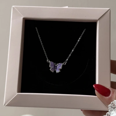 Mor Kelebek Kolye