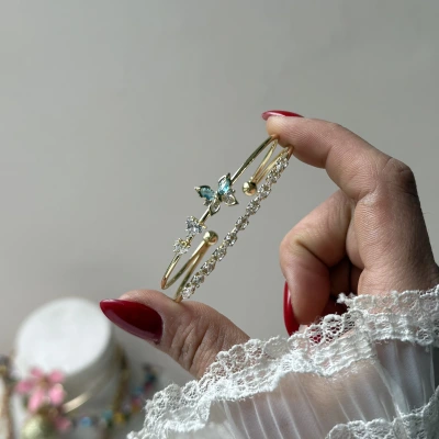 Prenses Mavi Taşlı Kelebek Kelepçe Bileklik