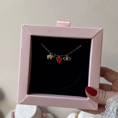 Fil ve Kalp Charmlı Kolye