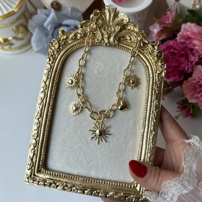 Güneş ve Kalp Charmlı Kolye