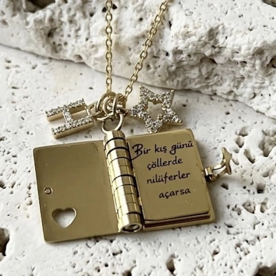 Yıldız Charmlı ve Harfli Şiirli Kitap Kolye