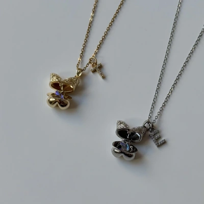 Harf Charmlı Kelebek İçinde Kelebek Kolye