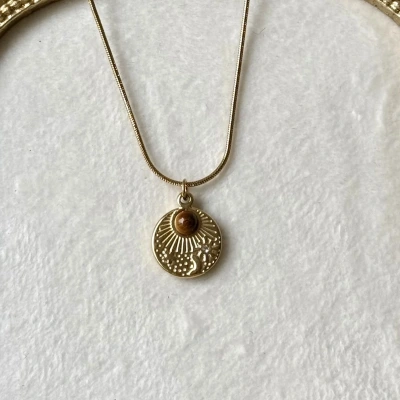 Vintage Yuvarlak Kaplan Gözü Kolye