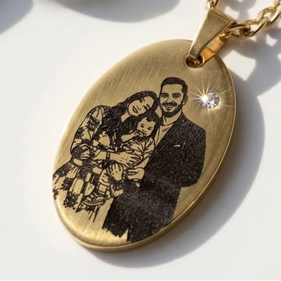 Arkası Yazılı ve Çizim Fotoğraflı Kolye
