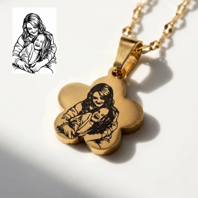 Arkası Yazılı ve Çizim Fotoğraflı Kolye