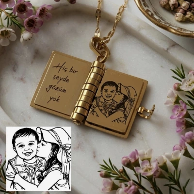 3 Fotoğraflı 4 Sayfa Yazılı Kitap Kolye