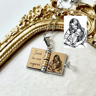 3 Fotoğraflı 4 Sayfa Yazılı Kitap Kolye