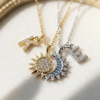 Harfli Güneş&Ay Çift/Arkadaş Kolyeleri