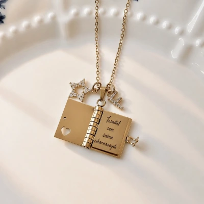 Yıldız Charmlı ve Harfli Şiirli Kitap Kolye