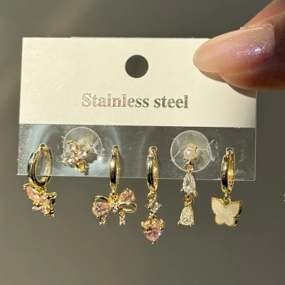 Crystal Butterfly 6lı Küpe Seti