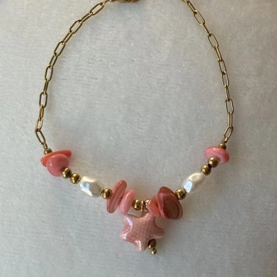 Pembe Yıldızlı Zincir Bileklik
