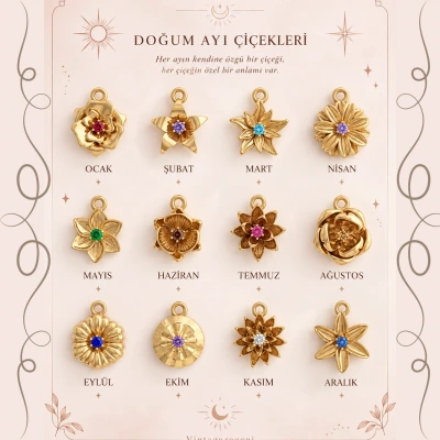 Taşlı Doğum Ayı Çiçekleri Charm
