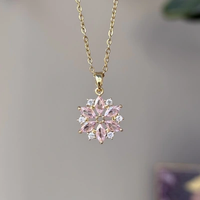 Taşlı Lotus Çiçek Kolye
