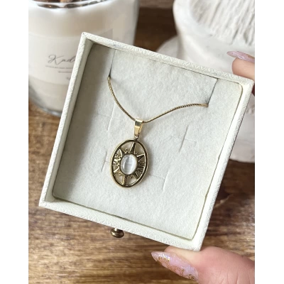 Ay Taşlı Oval Kuzey Yıldızı Kolye | Çelik