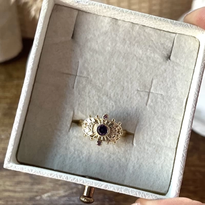 Bordo Taşlı Vintage Yüzük I 14 Altın Kaplama