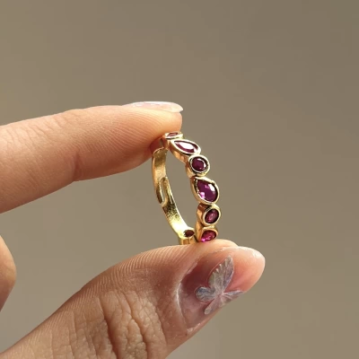 Bordo Taşlı Vintage Yüzük I 14 Altın Kaplama