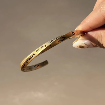 Erkek “Always in my heart” Kelepçe Bileklik | Çelik