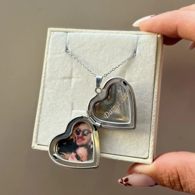 Fotoğraf ve Yazılı I Love You Desenli Kapaklı Kolye (2,1 cm)