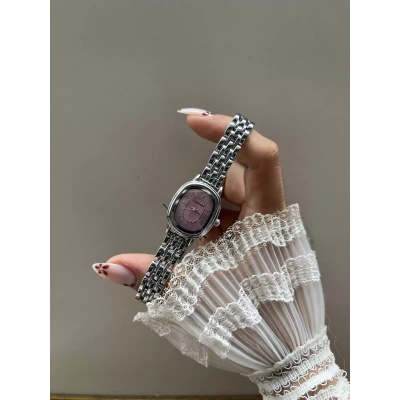 Gümüş Pembe Vakit Vintage Saat