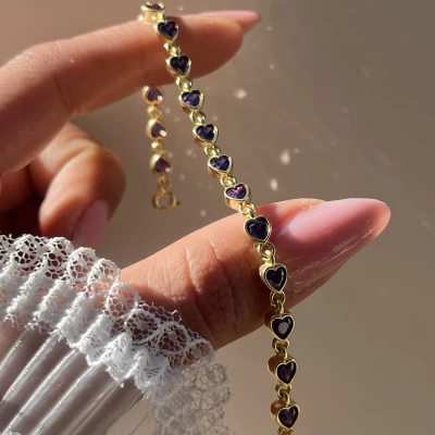 Mor Kalpli Su Yolu Bileklik I 925 Gümüş