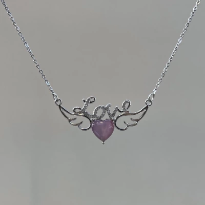 Kanatlı Love Kalp Kolye | Çelik