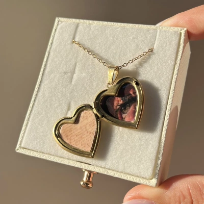 Kapaklı Çift Fotoğraflı Kalp Kolye(1,7 cm)