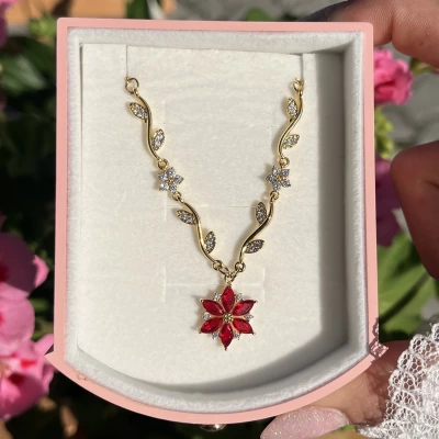 Kırmızı Prenses Çiçeği Violet Kolye