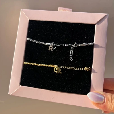 Kişiye Özel Harfli Burgu Çift Bileklikleri | 925 Gümüş