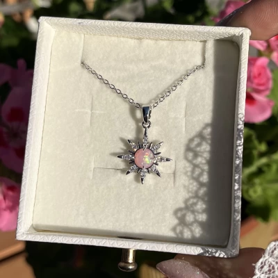 Pembe Opal Taşlı Kuzey Yıldızı Kolye I Çelik