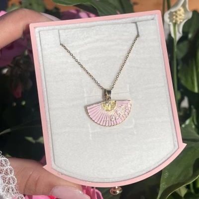 Pembe Yelpaze Kolye I Çelik