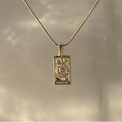 Minimal Taşlı Pusula Tarot Kolye | Çelik