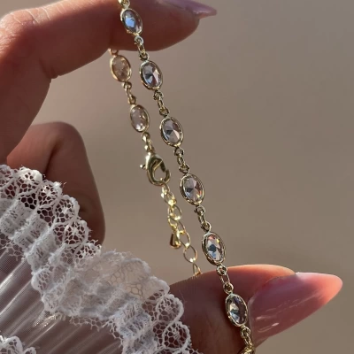 Oval Taşlı Bileklik I 18K Altın Kaplama